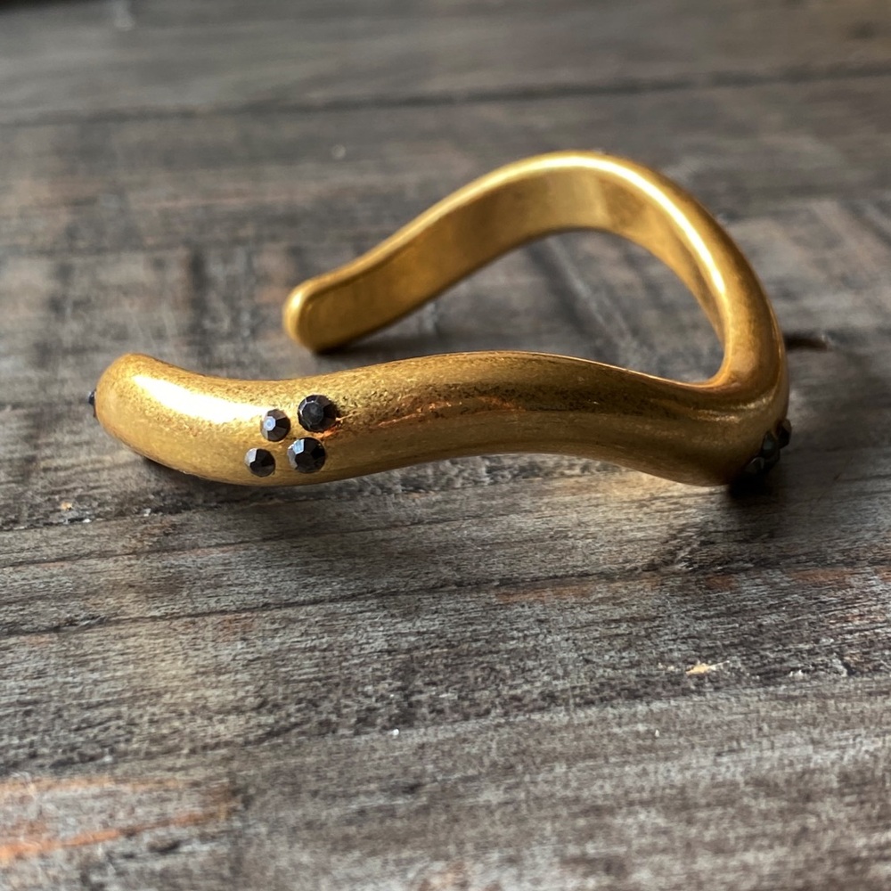 NEW Brushed Gold & Gunmetal Black Crystal Wavy Cuff